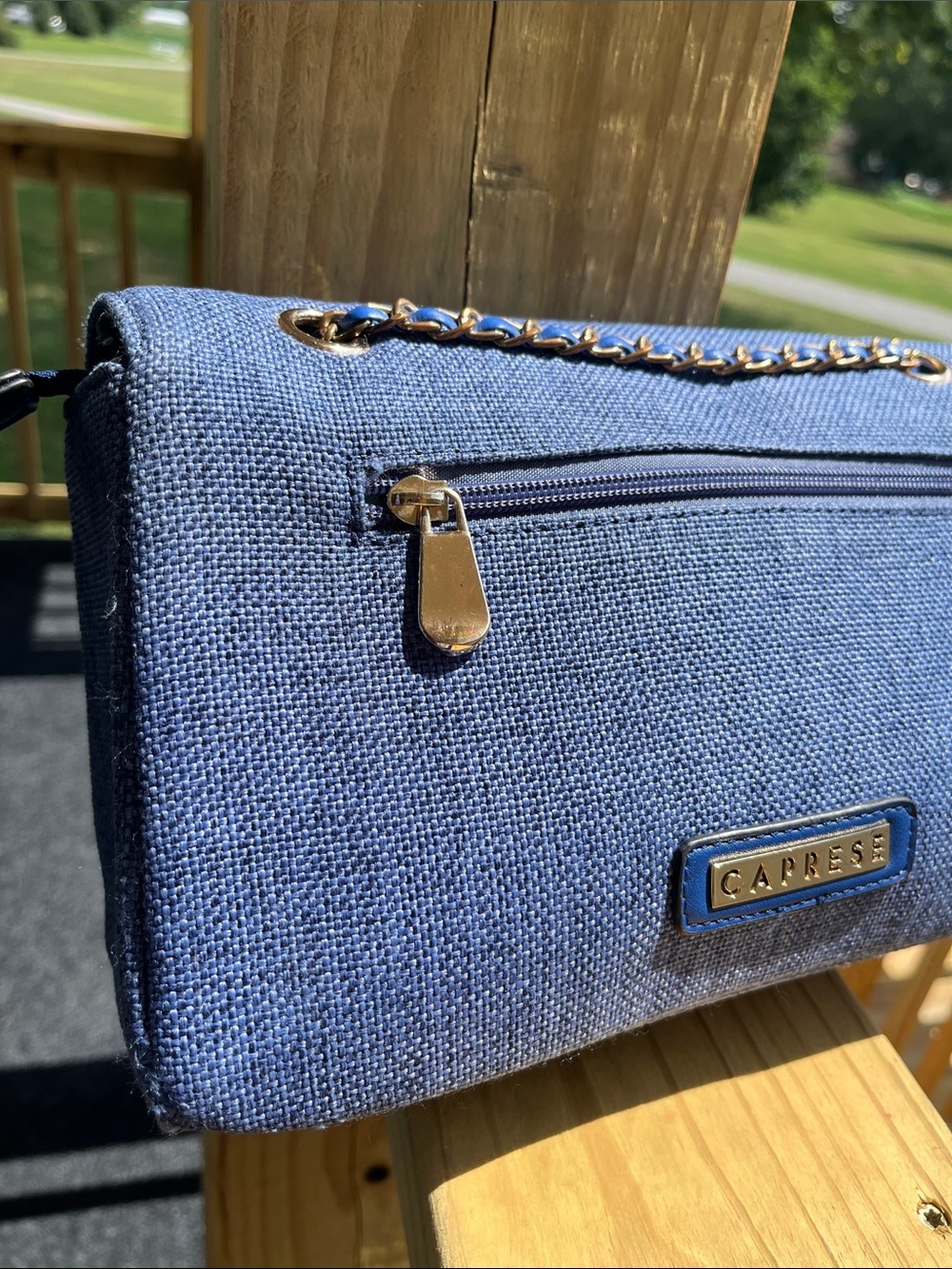 Caprese Textured Crossbody Bag, Blue Denim Textured Material - Picture 8 of 16